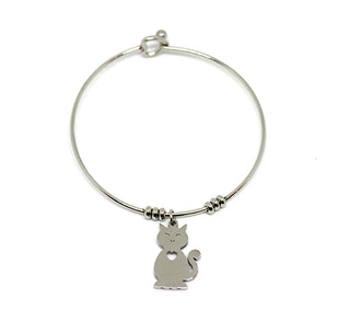 Bracciale Donna Rigido con Ciondolo Gatto con Chiusura Cuore