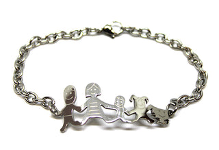 Bracciale Famiglia Maglia a Catena con Mamma, Papà, Bimbo, Bimba e Gatto