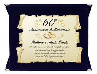 Regalo Anniversario Personalizzato | Targa Anniversario di Matrimonio | Regalo per nozze d'oro, d'argento, rubino, diamante | Cofanetto con Targa a Pergamena