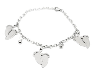 Bracciale Donna Maglia a Catena con Charmsi a forma di Piedi e Pallini