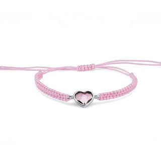 Bracciale love. Cordino intrecciato rosa e cuore con pietra rosa