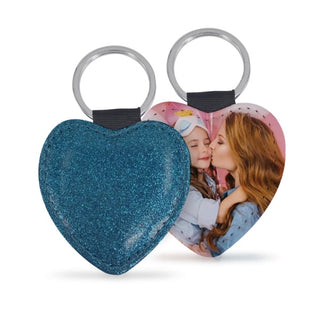 Llavero corazón de ecopiel azul brillante con forma de corazón