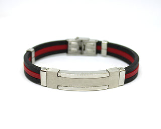 Bracciale Uomo in Silicone Rosso e Nero con Piastrina Lucida e Satinata