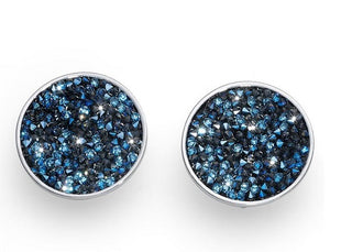 Orecchini tondi con cristalli blu a clip