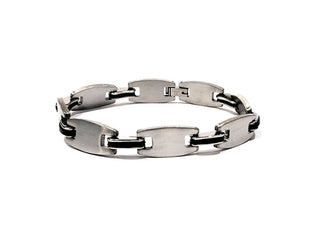 Bracciale Uomo Maglie Ovali Santinate con Giunture fini Nere con bordi Silver