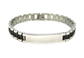 Bracciale Uomo Maglia Oyster Nera e Silver con Piastrina