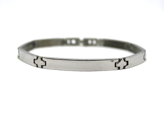 Pulsera de Plata para Hombre con Eslabones Rectangulares y Cruzados con Placa Central
