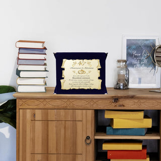 Targa per Quarantesimo Anniversario di Matrimonio | Congratulazioni 40° Anniversario di Nozze | Regalo Nozze di rubino | Pergamena Oro su Cofanetto Blu