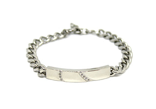 Bracciale di Coppia Maglia a Catena con Piastrina Silver e Mezzo Cuore con Cristalli