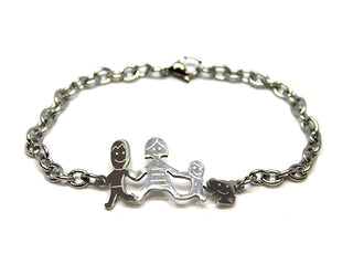 Bracciale Famiglia Maglia a Catena con Mamma, Papà, Bimbo e Gatto