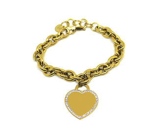 Bracciale Donna Gold Maglia a Catena spessa con Cuore Byclay con Cristalli Attorno