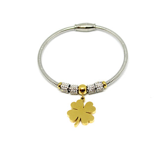 Bracciale Donna Rigido con Quadrifoglio Oro e Cristalli con Chiusura Magnetica