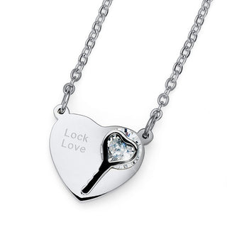 Collar de corazón/llave de acero con circonitas Swarovski