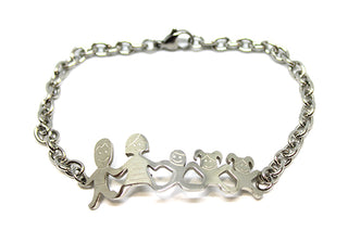 Bracciale Famiglia Maglia a Catena con Mamma, Papà, 2 Bimbe e Bimbo