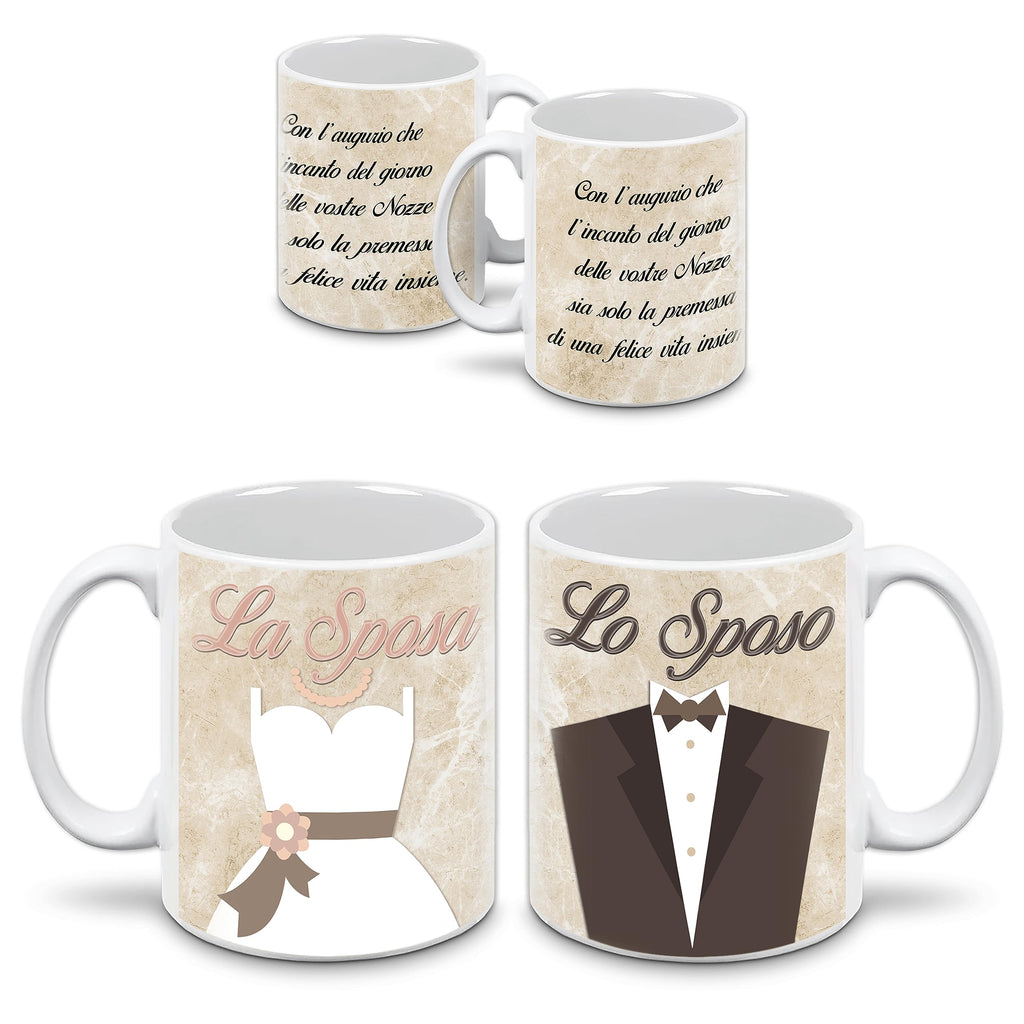 Tazze Caffè Coppia Mr E Mrs - Set Regalo Matrimonio In Ceramica Marmo, 400ml Con Cucchiai E Scatola - Foto 3