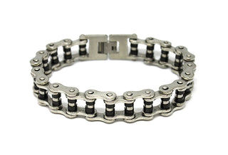 Bracciale Uomo Maglia a Catena della moto spesso Nero e Silver