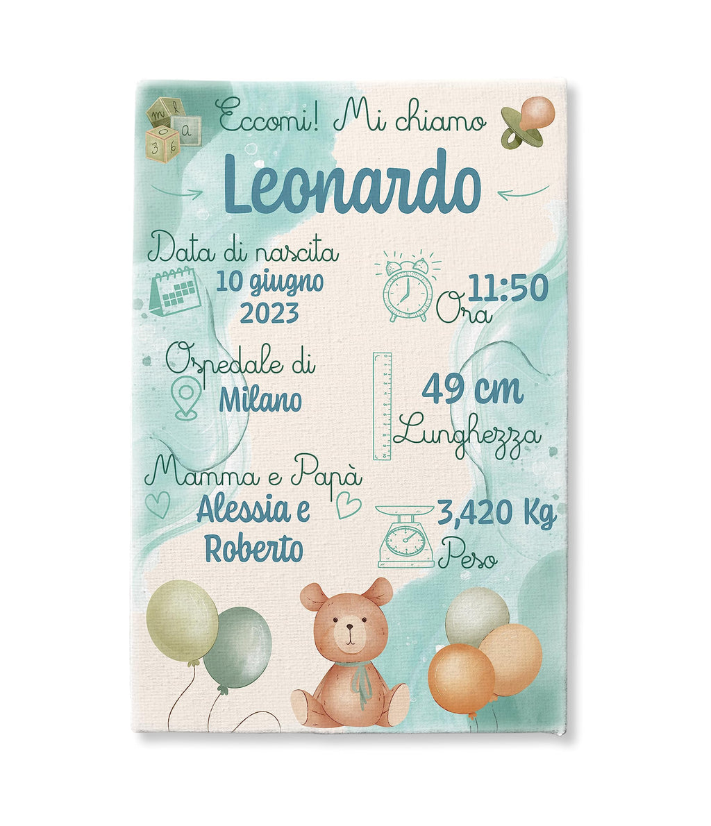 Quadretto Nascita Bimba Personalizzato Con Foto - Tela Cotone Regalo Neonata Per Genitori - Foto 5