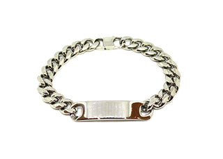 Bracciale Uomo Maglia Gourmette a taglio diamante con Piastrina Stondata e Chiusura a Moschettone Spessa