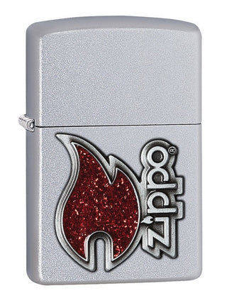 Accendino Zippo Silver con l'immagine di una Fiamma Rossa