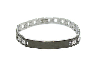 Pulsera de Hombre Negra eslabones rayados en plata con raya central y placa.