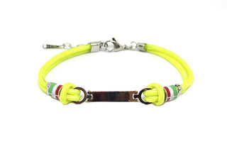 Bracciale Uomo in Corda Giallo con Piastrina centrale e anelli laterali Bandiera Italiana