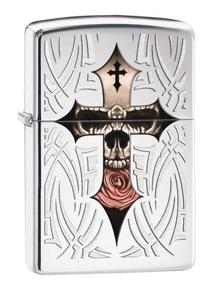 Accendino Zippo Silver con Croce e Teschio all'interno
