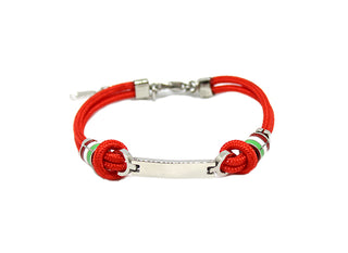 Bracciale Uomo in Corda Rosso con Piastrina centrale e anelli laterali Bandiera Italiana