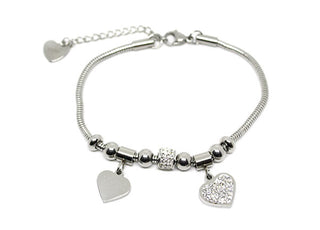 Bracciale Donna Maglia a Pallini con Charms Cuori e Cristalli