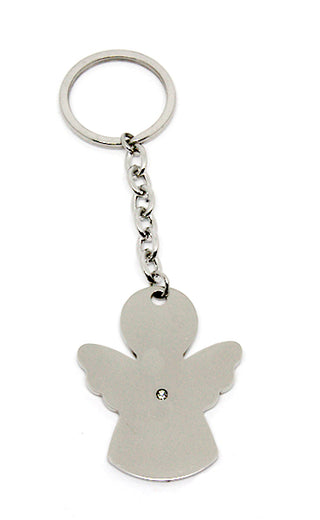 Portachiavi in Acciaio a forma di Angelo con Cristallo Bianco centrale