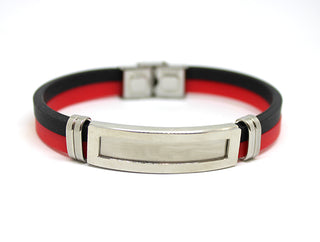 Bracciale Uomo in Silicone Rosso e Nero con Piastrina centrale con bordo rialzato e anelli laterali