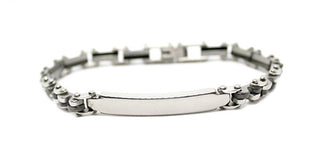 Bracciale Uomo Maglie doppie a Onde alternate Nere e Silver con Piastrina