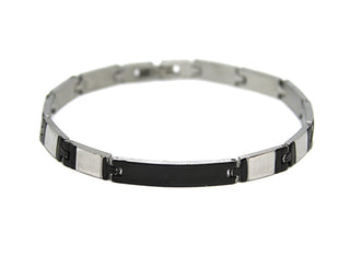 Bracciale Uomo sottile Maglie Rettangolari Nere e Silver con Piastrina Nera