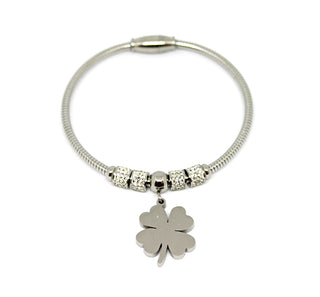 Bracciale Donna Rigido con Quadrifoglio e Cristalli con Chiusura Magnetica