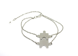 Bracciale di Coppia Nero Maglia a Catena fine con Puzzle