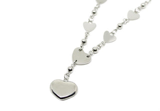 Collana Donna Maglia a Catena e a Pallini con Cuori