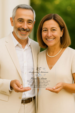 Targa Cristallo Anniversario di Matrimonio | Regalo per nozze d'oro, argento, rubino, smeraldo perla e diamante | Personalizza Nomi e dedica