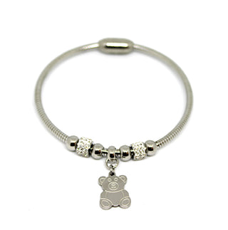 Bracciale Donna Rigido con Cristalli e Ciondolo Orso con Chiusura Magnetica