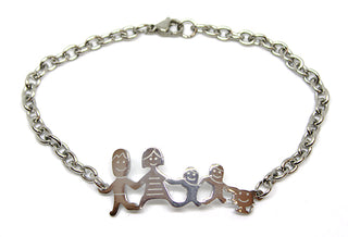 Bracciale Famiglia Maglia a Catena con Mamma, Papà, 2 Bimbi e Gatto