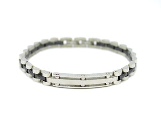 Bracciale Uomo Maglia Oyster con riga centrale in Ceramica Nera con Piastrina lavorata