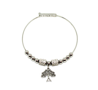 Bracciale Donna Rigido con Pallini e Cristalli con Ciondolo a Albero della Vita e Chiusura Regolabile