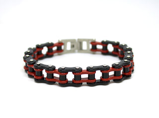 Bracciale Uomo Maglia a Catena della Motocicletta Rosso e Nero