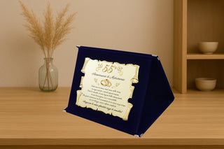 Targa Cinquantacinquesimo Anniversario di Matrimonio | Elegante Regalo 55° Nozze di Smeraldo | Targhetta Pergamena dorata su cofanetto in velluto