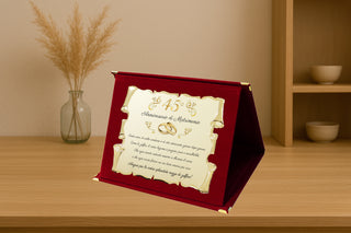 Targa Quarantacinquesimo Anniversario di Matrimonio | Elegante Regalo 45° Nozze di Zaffiro | Targhetta Pergamena dorata su cofanetto in velluto (Blu e Dorato, 45° Anniversario)