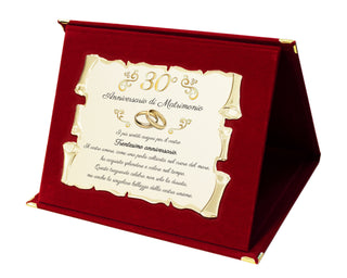 Targa per Trentesimo Anniversario di Matrimonio | Congratulazioni 30° Anniversario di Nozze | Regalo Nozze di perla | Pergamena Oro su Cofanetto Blu