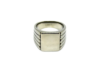 Anello Sigillo Quadrato con Righe Silver