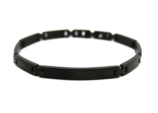 Pulsera Fina de Hombre Negra con Eslabones Rectangulares y Placa