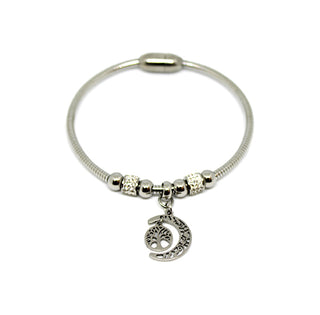 Bracciale Donna Rigido con Cristalli e Ciondolo Albero della vita e Luna con Chiusura Magnetica