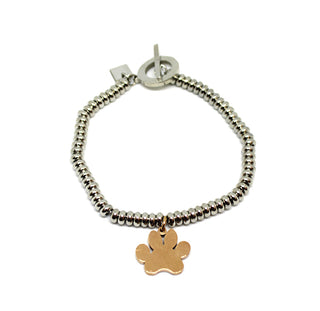 Pulsera de eslabones de anillo para mujer con colgante de pata de oro rosa y cierre de anillo