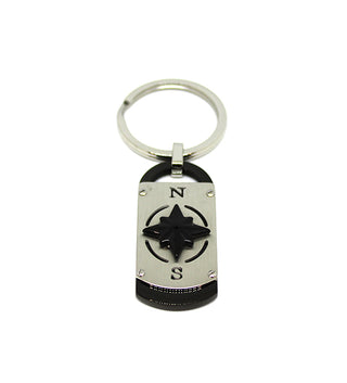 Llavero de Acero con Rosa de los Vientos Negra