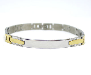 Pulsera de Hombre Eslabones trabajados en Oro y Plata con placa central